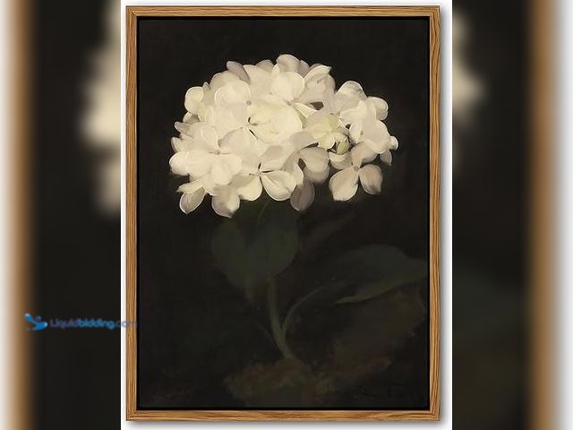Lot 49-5452033 - Framed Wall Art for Living Room – Vintage White Hydrangea Oil Painting Canvas Prints, Aesthetic Bedr...