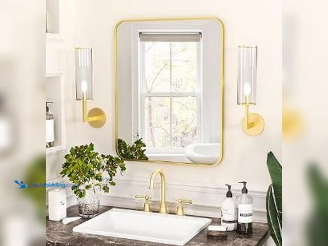 Lot 49-1517379 - Antok Rounded Bathroom Mirror, 24" x 16" Rectangular Wall Mirror, Aluminum Alloy Frame Contemporary ...