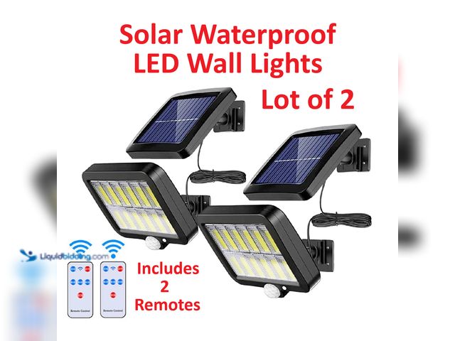 Lot 49-5434368 - Outdoor Solar Waterproof LED Wall Light with Motion Sensor and Remote - NEW -  Light Size 5.9" x 4.4...