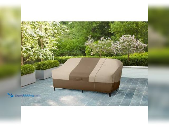 Lot 49-5553491 - Hampton Bay 38 in. L x 77.3 in. W x 31 in. H Beige Patio Furniture Loveseat and Sofa (2-In-1) Cover ...
