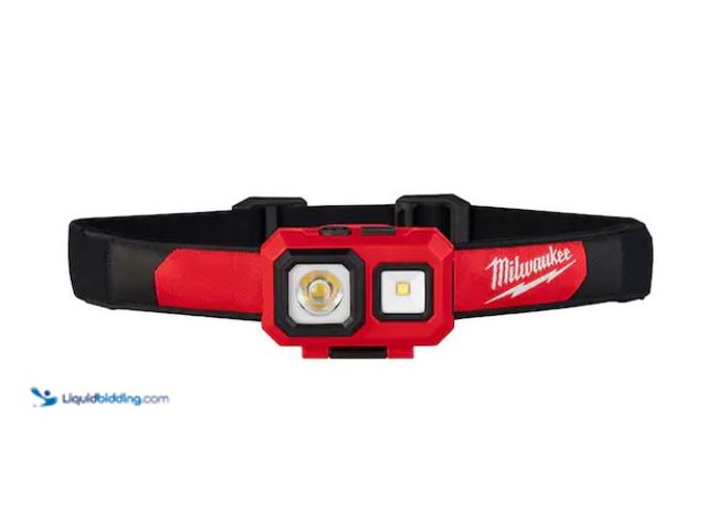 Lot 49-3614709 - Milwaukee 450 Lumens LED Spot/Flood Headlamp, Model # 2104, Slightly used, Has most attachments, Una...