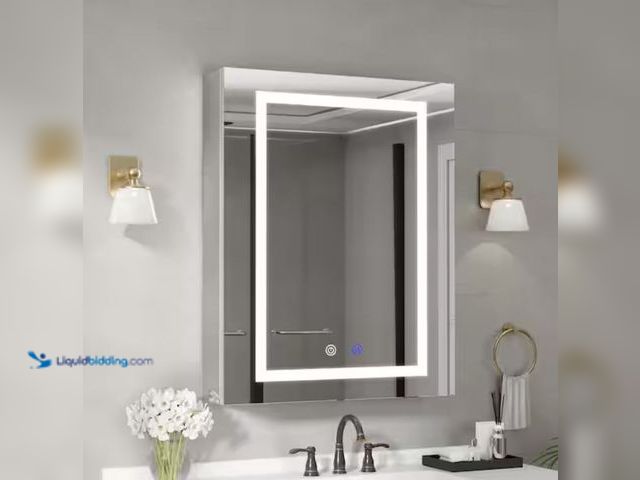 Lot 49-2005620 - Simple Project 24 in. W x 30 in. H Rectangular Aluminum Light Medicine Cabinet with Mirror, Defoggin...