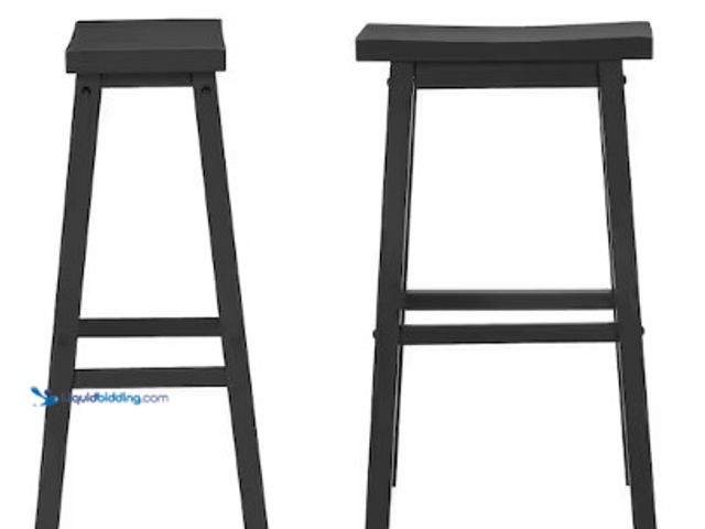 Lot 49-3631187 - StyleWell 29 in. Charcoal Black Wood Backless Saddle Bar Stools (Set of 2), Model # SH0209170SGH03, ...