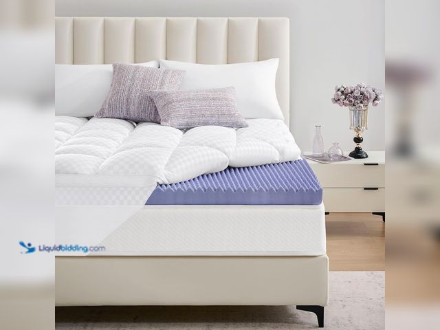 Lot 49-5437497 - downluxe 4 Inch Queen Memory Foam Mattress Topper Pro Dual Layer 2 Inch Cooling Gel Egg Crate Memory...