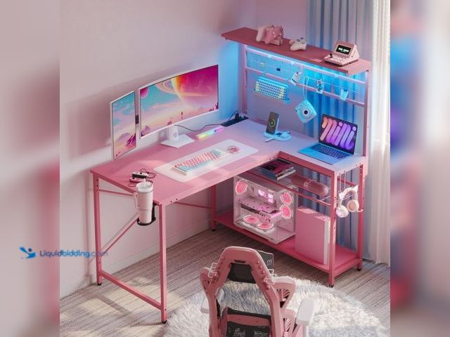 Lot 49-1516792 - Bestier 42 L Gaming Desk, Computer Desk with Power Outlets, LED Lights, Reversible Corner Desk with ...