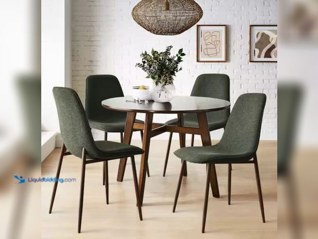 Lot 49-2000972 - Set of (4) LAOTIES Green Upholstered Dining Chair with Walnut Metal Legs, Model # OSLO-CHAIR-WALNUT-...