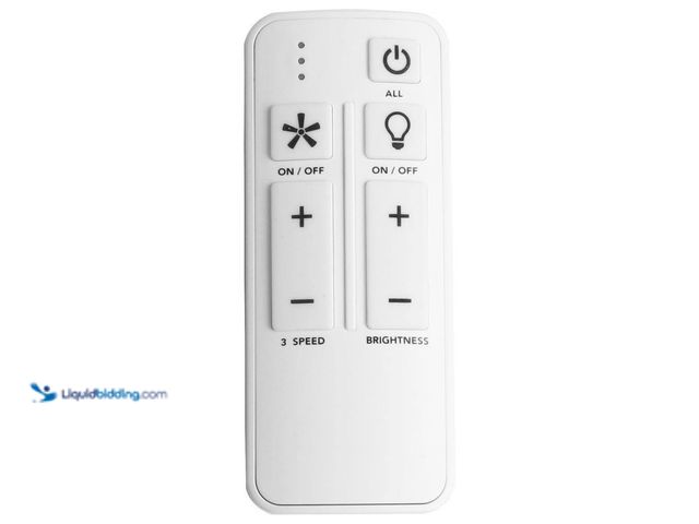 Lot 49-5409104 - Hampton Bay
White Universal 3-speed Damp Rated Ceiling Fan Remote Control with Dimmer Unused
