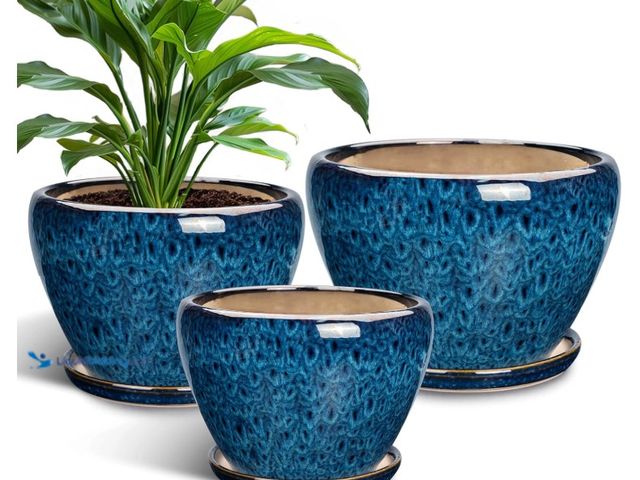 Lot 49-3431909 - Ceramic Plant Pots Indoor, 10 Inch 8 Inch 6 Inch Round Planters Pots for Indoor Outdoor Plants, Mode...