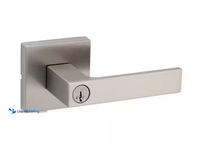 Lot 49-1567779 - Kwikset Singapore Square Satin Nickel Keyed Entry Door Handle with Microband Featuring Smart Key Sec...