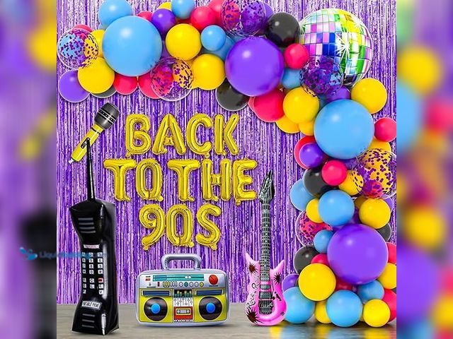 Lot 49-3527671 - QTY 30 - 101PCS 90s Party Decorations, 90's Birthdays Party Supplies Bundle Includes Inflatable Disc...