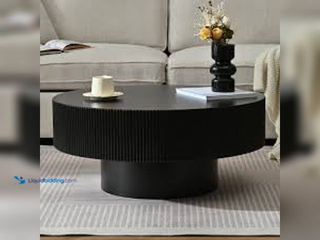 Lot 49-5488149 - Polibi 31.5 in. Black Round MDF Coffee Table. Model # RS21-0795537B. Unused
