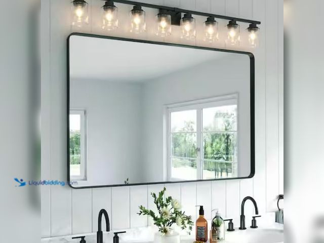 Lot 49-2006153 - TOOLKISS 60 in. W x 40 in. H Rectangular Aluminum Framed Wall Bathroom Vanity Mirror in Black, Model...