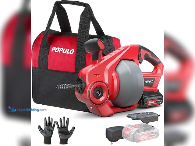 Lot 49-3430440 - POPULO 20V Cordless Electric Drain Auger-Efficient 25Ft Auto-Feed Drain Snake with Replaceable Cable...