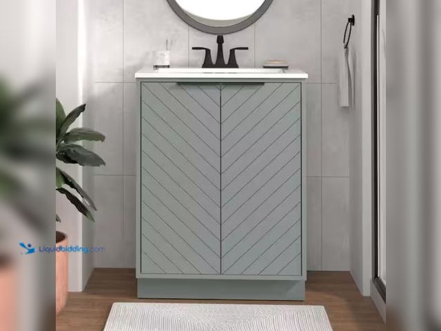 Lot 49-2006631 - Glacier Bay Lanier 25 in. Single Sink Laguna Freestanding Bath Vanity with White Cultured Marble Top...