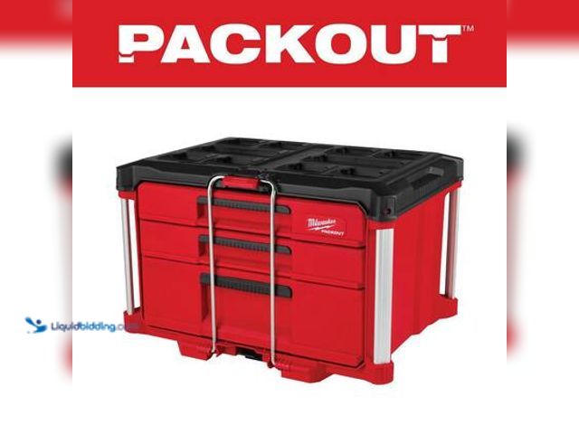 Lot 49-5572079 - Milwaukee PACKOUT 22 in. Modular 3-Drawer Multi Drawer Tool Box with Metal Reinforced Corners and 50...