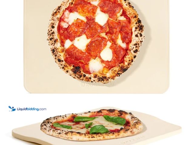 Lot 49-3470796 - ROCKSHEAT Rectangular 15.8" x 12" x 0.6" Large Pizza Stones for Oven Grill BBQ with Handles, Model #...