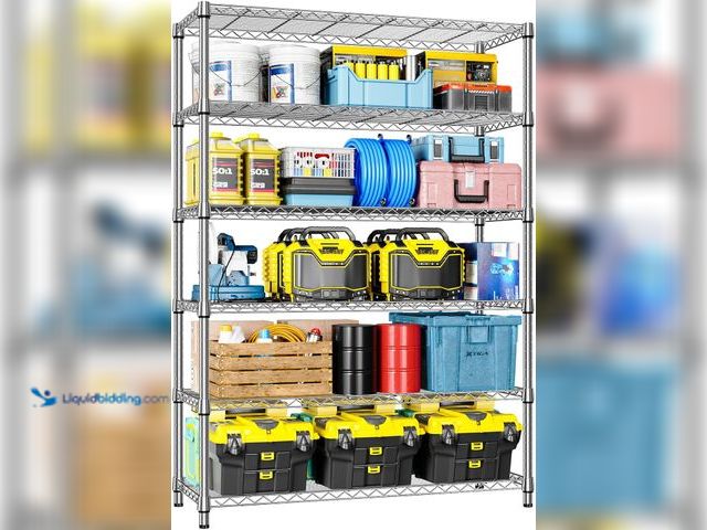 Lot 49-3564006 - IZEUK 6-Tier Heavy Duty Metal Wire Shelving Unit, Adjustable Storage Rack Organizer for Garage, Kitc...