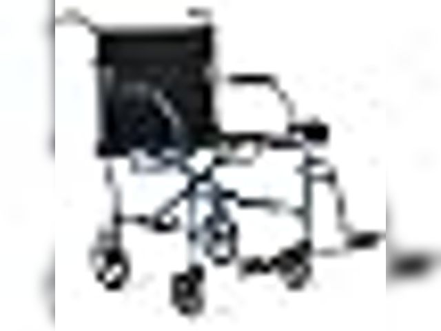 Lot 49-2024068 - Medline Ultra Lightweight Transport Wheelchair for Adults, Foldable, 19-Inch Seat Width, Blue Frame,...