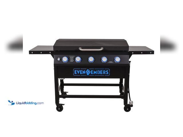 Lot 49-3524240 - Even Embers
5-Burner Propane Gas Griddle in Black with Lid and Cover (attachments included) Unused