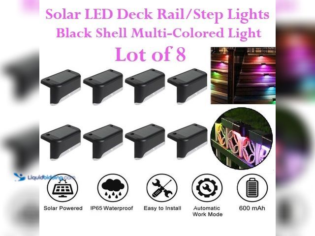 Lot 49-1616514 - Lot of 8 Solar Waterproof LED Deck Rail/Step Lights - Black Shell with Multi-Colored Light - NEW - F...