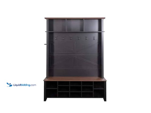 Lot 49-5549629 - Harper & Bright Designs Hallway Black Hall Tree with 6 Hooks, Ample Open Compartments, Coat Racks, S...