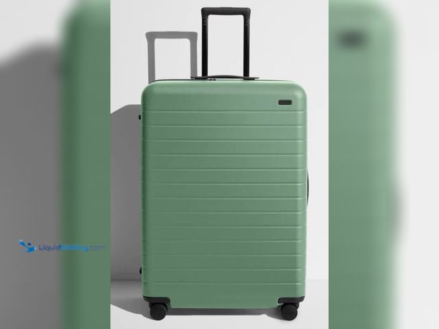 Lot 49-5460584 - Away Large Checked Suitcase (Sea Green) Item is used with no key, scuffs and scratches.