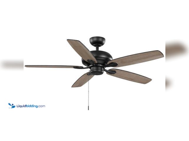 Lot 49-3616946 - Hampton Bay Rockport II 52 in. Indoor Matte Black LED Ceiling Fan with Light kit, Downrod and Revers...