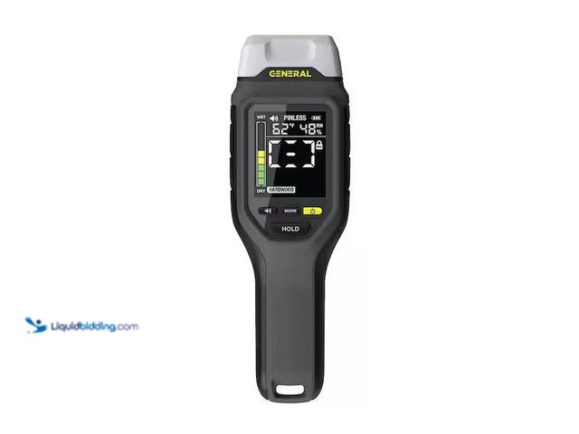 Lot 49-3639306 - General Tools 2-in-1 Pin and Pinless Moisture Meter with Backlit Display for Wood, Drywall, and Buil...