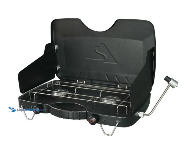 Lot 49-1627162 - Ozark Trail 2-Burner Propane Gas Camping Stove, Black Model #9531902692, Slightly Used, Has Attachme...