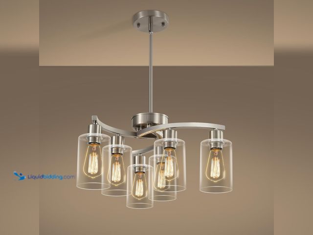 Lot 49-5477778 - 6-Light Brushed Nickel Chandeliers for Dining Room Light Fixtures Over Table, Adjustable Height Hang...