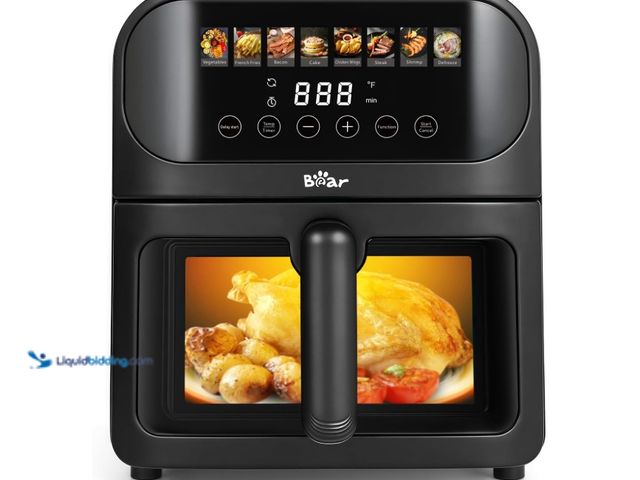 Lot 49-3431440 - Bear Air Fryer, Stainless Steel Airfryer 8 Presets for Fast Family Meals, 6.4Qt Large Visible Window...