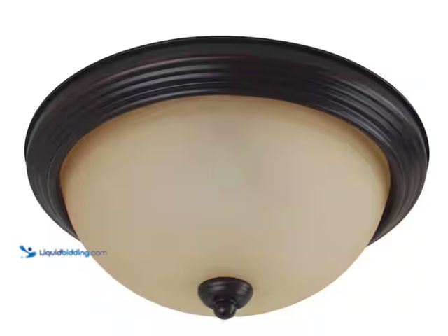 Lot 49-2000198 - Generation Lighting Geary 12.5 in. 2-Light Bronze Ceiling Flush Mount with Amber Scavo Glass, Model ...