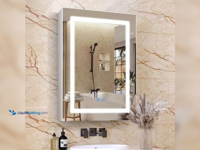 Lot 49-1557129 - FUFU&GAGA 19.7 in. W x 27.6 in. H Rectangular Bathroom White Medicine Cabinet with Mirror Doors, Sto...