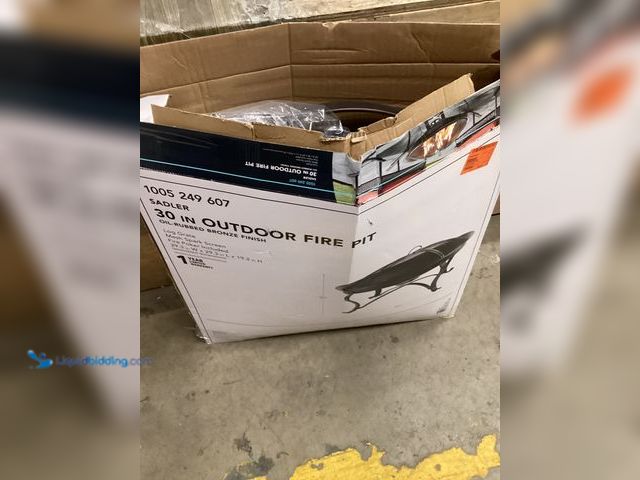 Lot 49-5448822 - Hampton Bay Sadler 29.33 in.W Rubbed Bronze Steel Wood Outdoor Fire Pit with Cover and Poker Include...