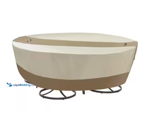 Lot 49-2004445 - Hampton Bay Round Table Outdoor Patio with Chair Cover, Model # 792233-C, Unused, Beige/Brown.   Ref...