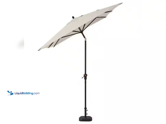 Lot 49-2006663 - Hampton Bay 6.5 ft. x 10 ft. Aluminum Market Auto-Tilt Patio Umbrella in Putty Beige, Model # UCM190...