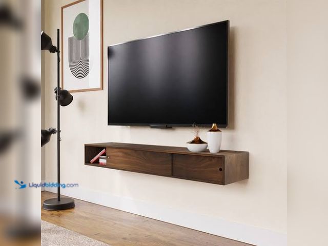 Lot 49-1631988 - Light Walnut Floating Wall Mount TV Stand, Unused. (NOTE: Factory packed, Opened to verify.)  Ref#WM...