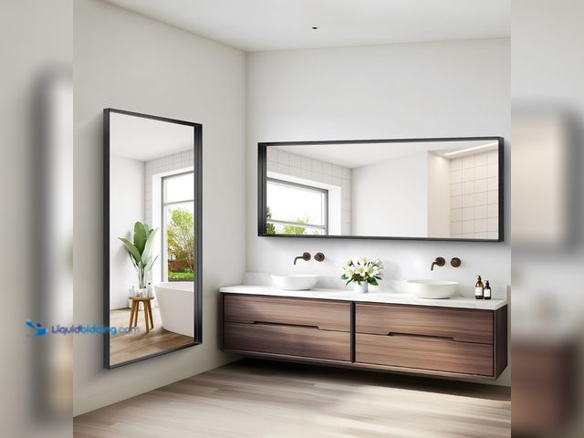 Lot 49-5485687 - Black Bathroom Mirror, 72x30 Inch Rectangular Deep Frame Mirror, Large Wall Mounted Bathroom Vanity ...