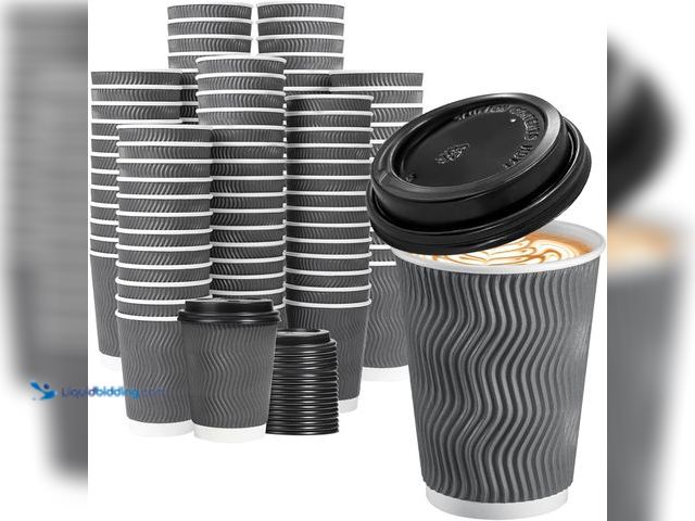 Lot 49-5553255 - Lamosi 500 Pack - 12 oz Insulated Disposable Coffee Cups With Lids | To Go Paper Coffee Cups With Li...