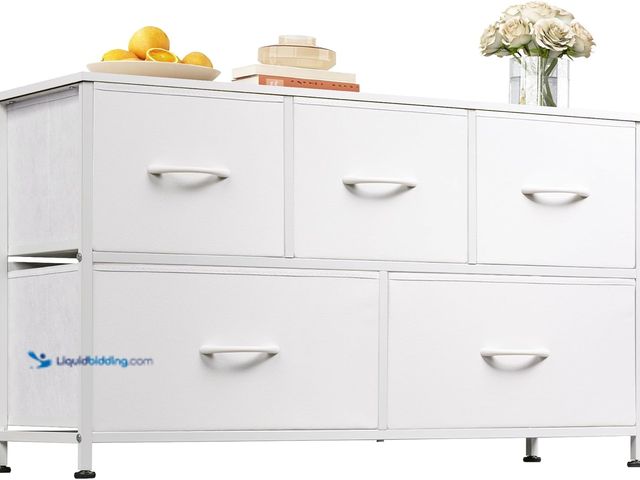 Lot 49-5461001 - WLIVE Dresser for Bedroom with 5 Drawers, Wide Chest of Drawers, Fabric Dresser, Storage Organizatio...