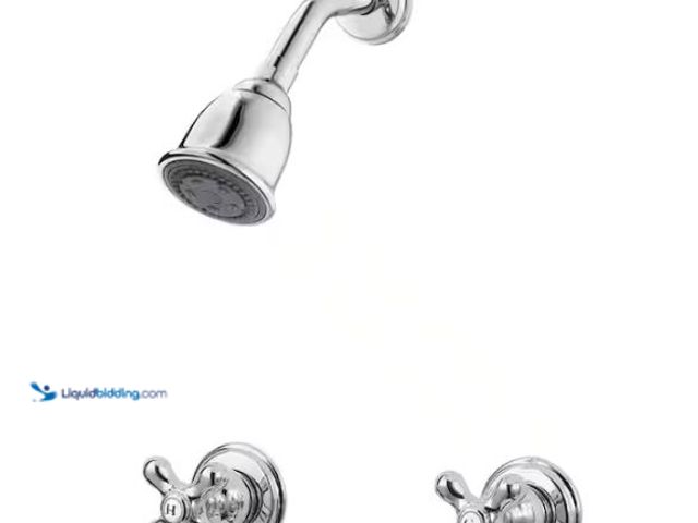Lot 49-1624281 - Pfister Double Handle Wall Mount Tub and Shower Trim Kit 1.8 GPM Polished Chrome with Metal Cross Ha...
