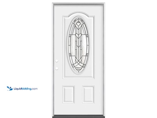 Lot 49-1561210 - Masonite 36" x 79.5" Steel Door, Lefthand Inswing, Deco Triple IG 1/2 - Lite, Primer White, Model # ...