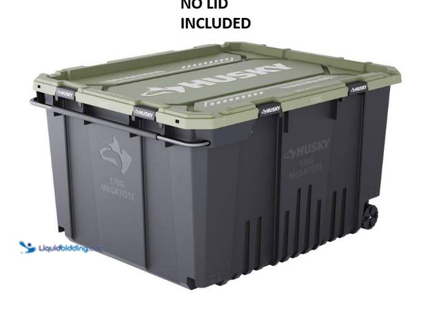 Lot 49-5560160 - Husky
170 Gal. Pro Grip Storage Tote in Black. Model # 999-170G-HKY-AG. Unused and dirty from stora...