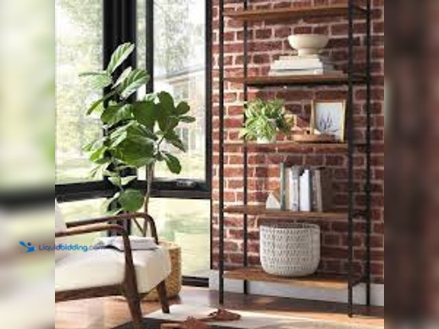 Lot 49-5546315 - Threshold 72" 5 Shelf Brackets Loring Ladder Fix Bookshelf Metal Framing Walnut Color Model:19190899...