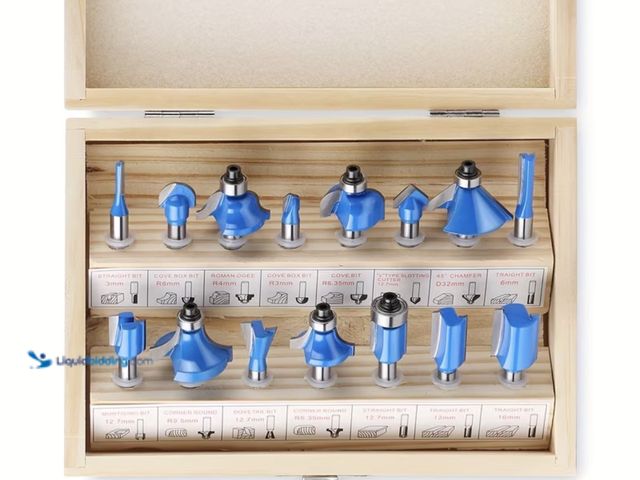 Lot 49-1820912 - 15pcs  Professional Woodworking Router Bit Set with Tungsten Carbide Blades and Wood Case