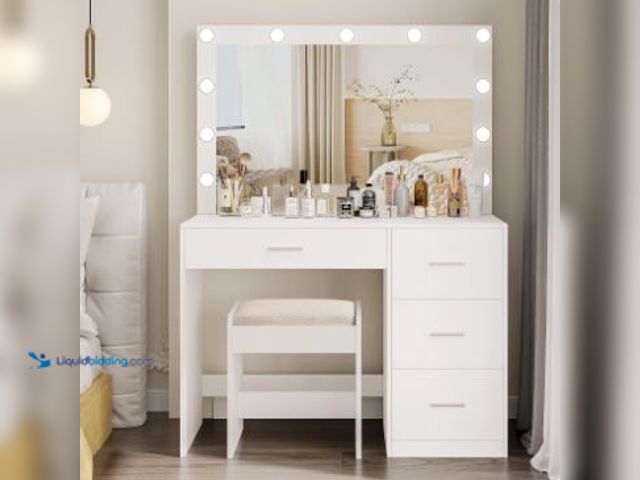 Lot 49-1553976 - Irontar Vanity Table with Large Mirror, Vanity Desk with Chair and 11 LED Lights, Makeup Table with ...