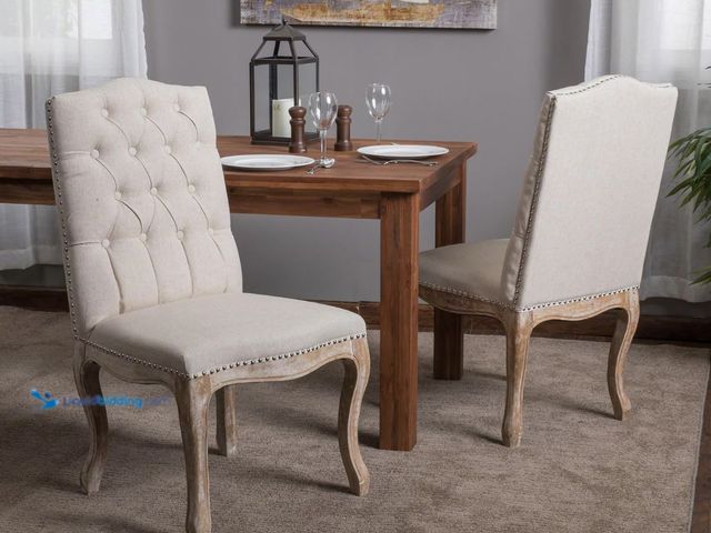 Lot 49-2000949 - Set of (2) Gecheer Dining Chair with Button Tufting and Weathered Wood Legs for Modern Dining Room, ...
