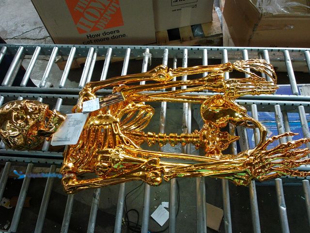 Lot 49-1533787 - Life Size Gold Plated Posable Skeleton Halloween Décor, Model #866593, Unused  Ref#HW1009