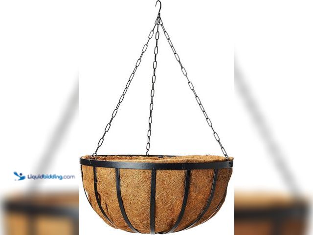 Lot 49-5453140 - Arcadia Garden Products Coconut 1593 Solstice Round Hanging Basket Planter, 20-Inch, Black. [Model: ...