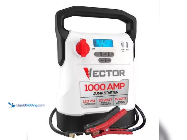 Lot 49-1569592 - VECTOR 1000 Amp Jump Starter, Compressor, USB Power, Model # VECJ1C, Slightly used, Works.  Ref#SB01...